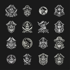 Fototapeta premium captain pirate Engrave vector logo icon design illustration template