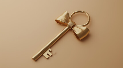 Vector Illustration of a Golden Key Featuring a Circular Bow and Notched Shaft on a Neutral Background Representing Security and Access.