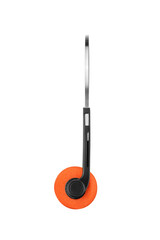 80s vintage headphones with orange pads isolated. Transparent PNG image.