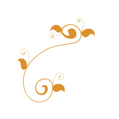 Elegant floral design featuring swirling vines and leaves in a warm orange hue on a light background