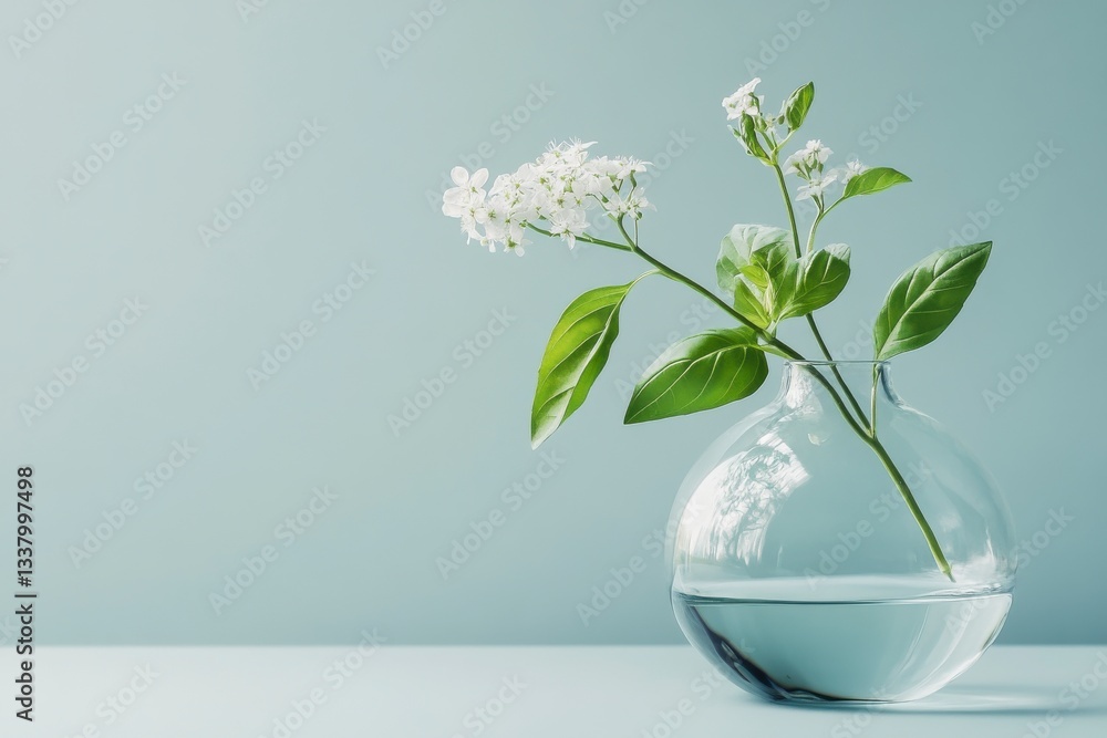 Poster a vase filled with a single white flower sits on a table. the vase is clear and the flower is the on