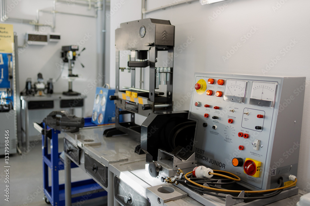 Poster advanced machinery in a modern workshop showcasing precision engineering techniques and tools