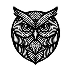 owl bird Engrave vector logo icon design illustration template