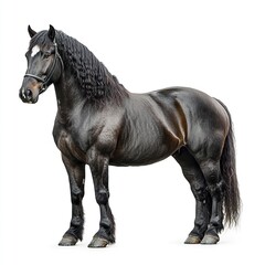 Obraz premium A large draft horse standing still, powerful muscles, studio lighting, side profile, white background. 