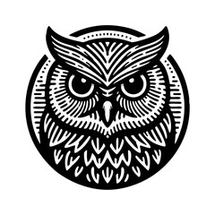 owl bird Engrave vector logo icon design illustration template