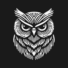 owl bird Engrave vector logo icon design illustration template