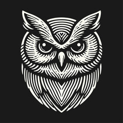owl bird Engrave vector logo icon design illustration template