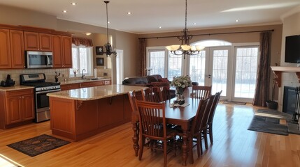 Fototapeta premium Open-concept kitchen with a well-balanced walkway, enhancing movement and accessibility