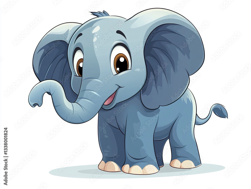 Poster a lovable elephant in vector format, its trunk slightly curled and eyes wide with curiosity, designe