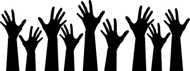 Crowd of stretched hands. Vector illustration