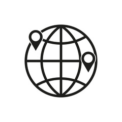 Globe pin icons. World vector symbols. Black map shape. White background design.