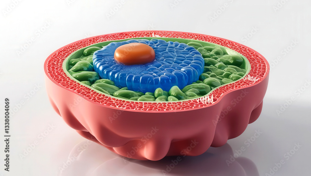 Poster 3d concept cell anatomy biological. 3d model of a cell showcasing its internal structures and organe