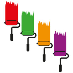 Paint roller set. Bright color strokes. Home repair tool. Vector graphic.
