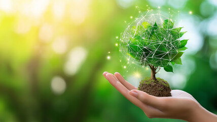 Emphasizing the need for innovative solutions, a hand supports a small tree symbolizing hope Generative AI