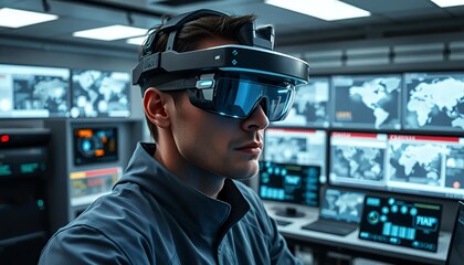 Futuristic Tech Specialist in Virtual Reality Headset