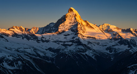 Naklejka premium Matterhorn Mountain Peak Bathed in Golden Sunrise Light in Swiss Alps