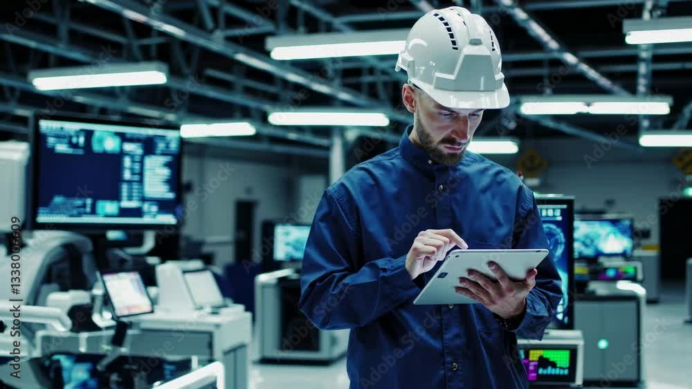 Poster the worker using tablet device