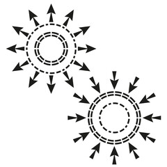 Abstract arrow circles. Dynamic radial elements. Black white contrast. Vector shape.