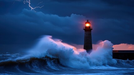 Lighthouse standing strong amidst a stormy sea