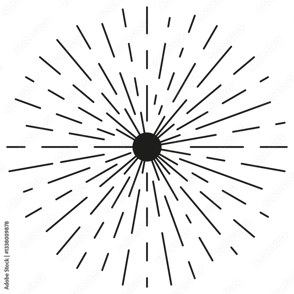 Poster radiating burst shape. abstract explosion lines. black vector pattern. white background contrast.