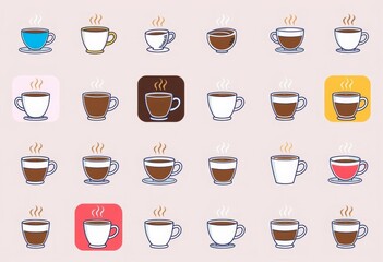 Obraz premium Set of linear coffee cup icons, various styles and sizes, vector illustration, linear, barista