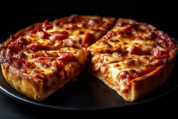 Delicious Deep Dish Pizza Slices Melted Cheese Tomato Sauce Crust