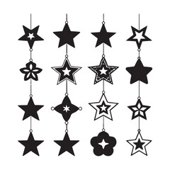 A digital illustration of a collection of twelve black star icons arranged in two horizontal rows.