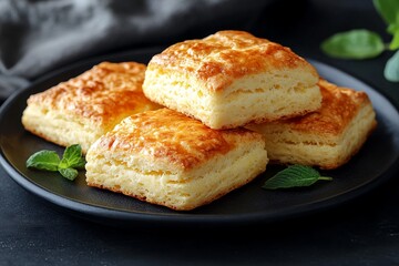 Golden Buttery Biscuits Homemade Baked Goods Delicious Pastry Close up Food Photography