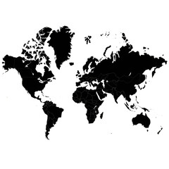 Vector illustration of a world map with continents and countries.Abstract black blank silhouette of world map isolated on white background. Vector illustration