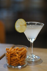 margarita drink with snacks