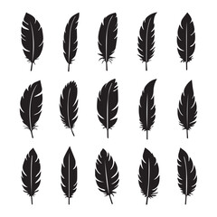 A vector illustration of a pattern of black feather silhouettes arranged in a horizontal layout.