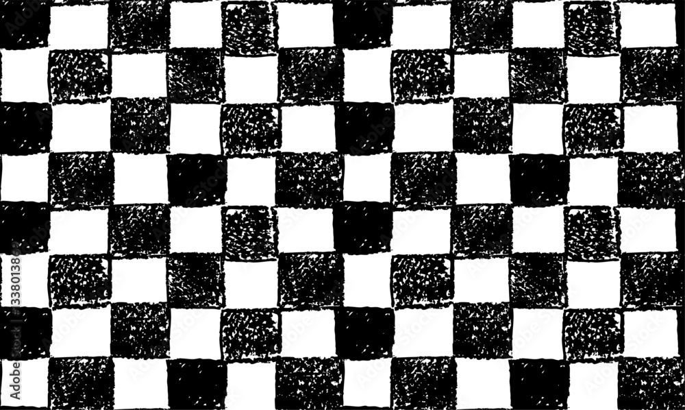 Poster gingham seamless pattern. patern with jagged squares drawn with black charcoal on a white board. mod