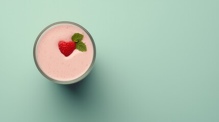 Refreshing Raspberry Smoothie in Glass on Teal Background