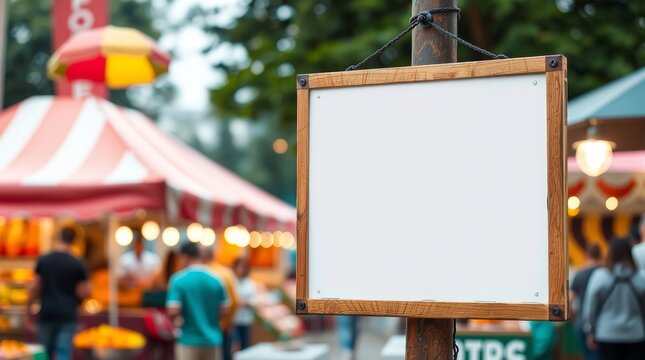 Blank Signboard at a Vibrant Street Food Market offering a Great Commercial Mockup