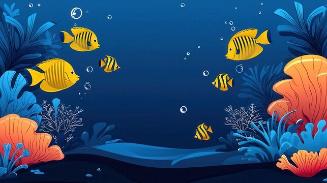 Underwater Scene with Colorful Fish and Coral Reef