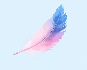 Obraz premium Lightweight Hope Feather,A vibrant, colorful feather against a soft blue background, showcasing shades of pink and blue. Perfect for themes of beauty, nature, and creativity.