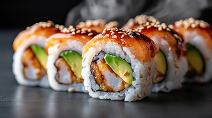 Delicious Sui Roll with Fresh Avocado and Salmon Served on Elegant Plate