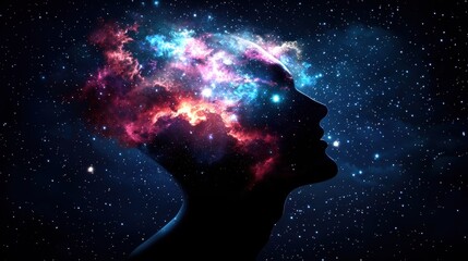 Cosmic silhouette representing the universe within the mind