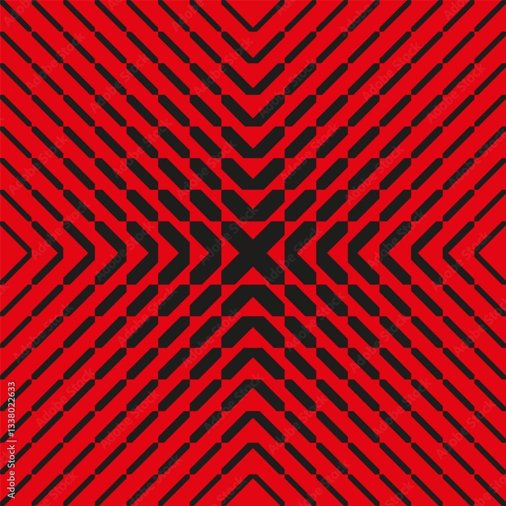Poster geometric abstract pattern. black red symmetry. optical illusion shape. vector background.