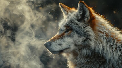 Obraz premium A wolf is standing in front of a cloud of smoke