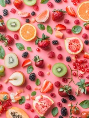 Vibrant fruit arrangement studio setting product photography colorful background top view freshness concept for marketing