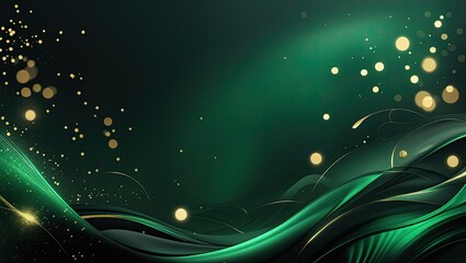 A deep, dark green background with a rich gradient effect, smoothly blending from near-black green to intense emerald green. Elegant, soft glowing bokeh lights subtly scattered throughout for a dreamy