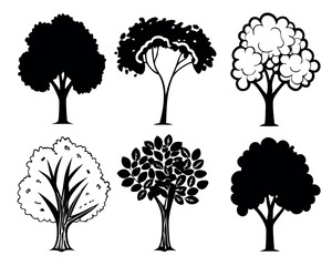 tree silhouettes on white background. Vector illustration.