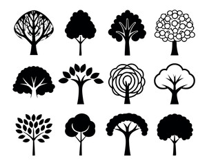 tree silhouettes on white background. Vector illustration.