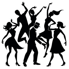 Dancing Silhouettes Party  only black colour and white background
