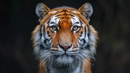 Fototapeta premium A tiger is staring at the camera with its eyes wide open