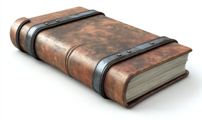Obraz premium Antique leather-bound book with metal clasps on white background