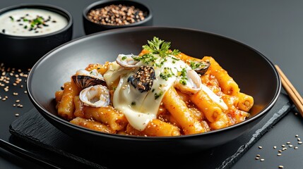 Delicious Bowl of Food with Spoon and Sauce for a Tasty Culinary Delight