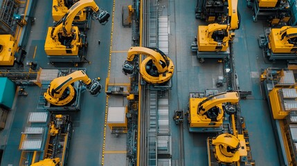 Factory Robots Assembly Line Aerial View