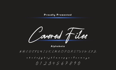 Lettering signature font isolated on black background. brush style alphabet. Vector logo letters.